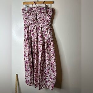 Jason WU Halter Strapless Floral Smocked Midi Dress